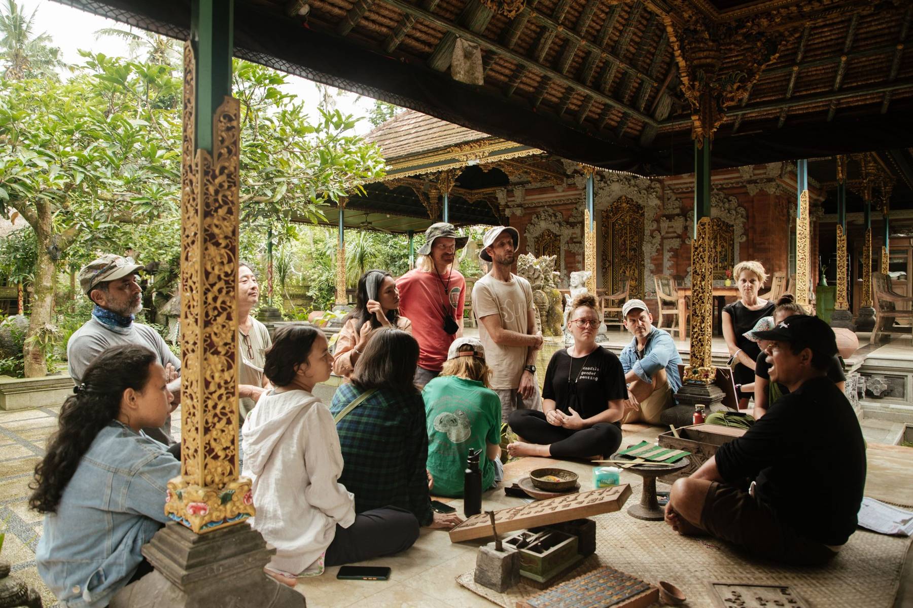 A group learning in a Balinese family compound