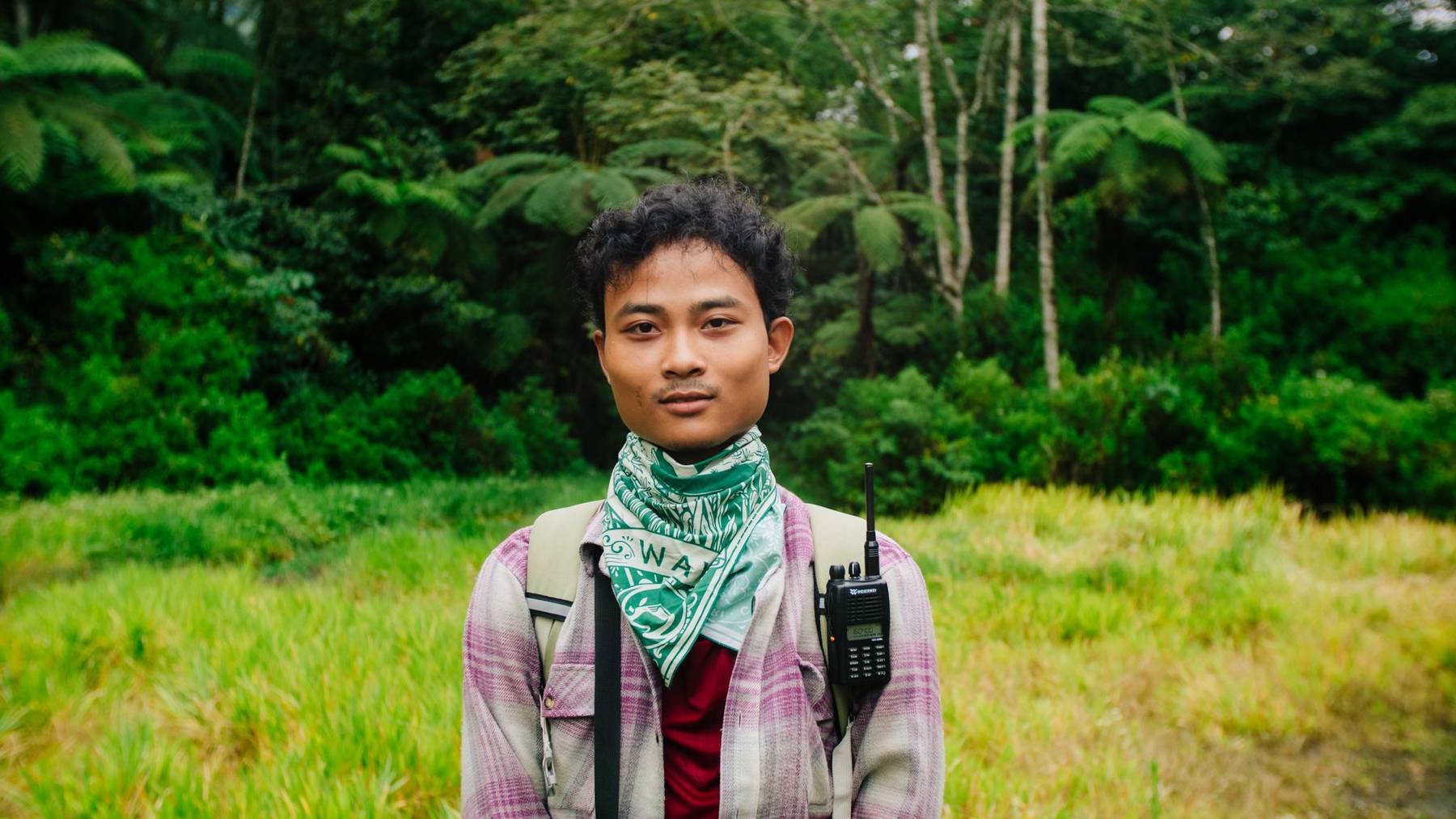 Saba, an Astungkara Way trail guide, at the forest edge